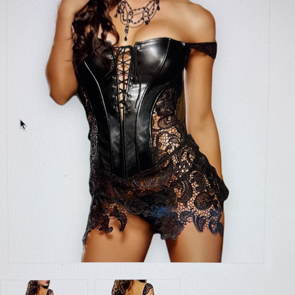 Black Lace and Leather Corset Dress